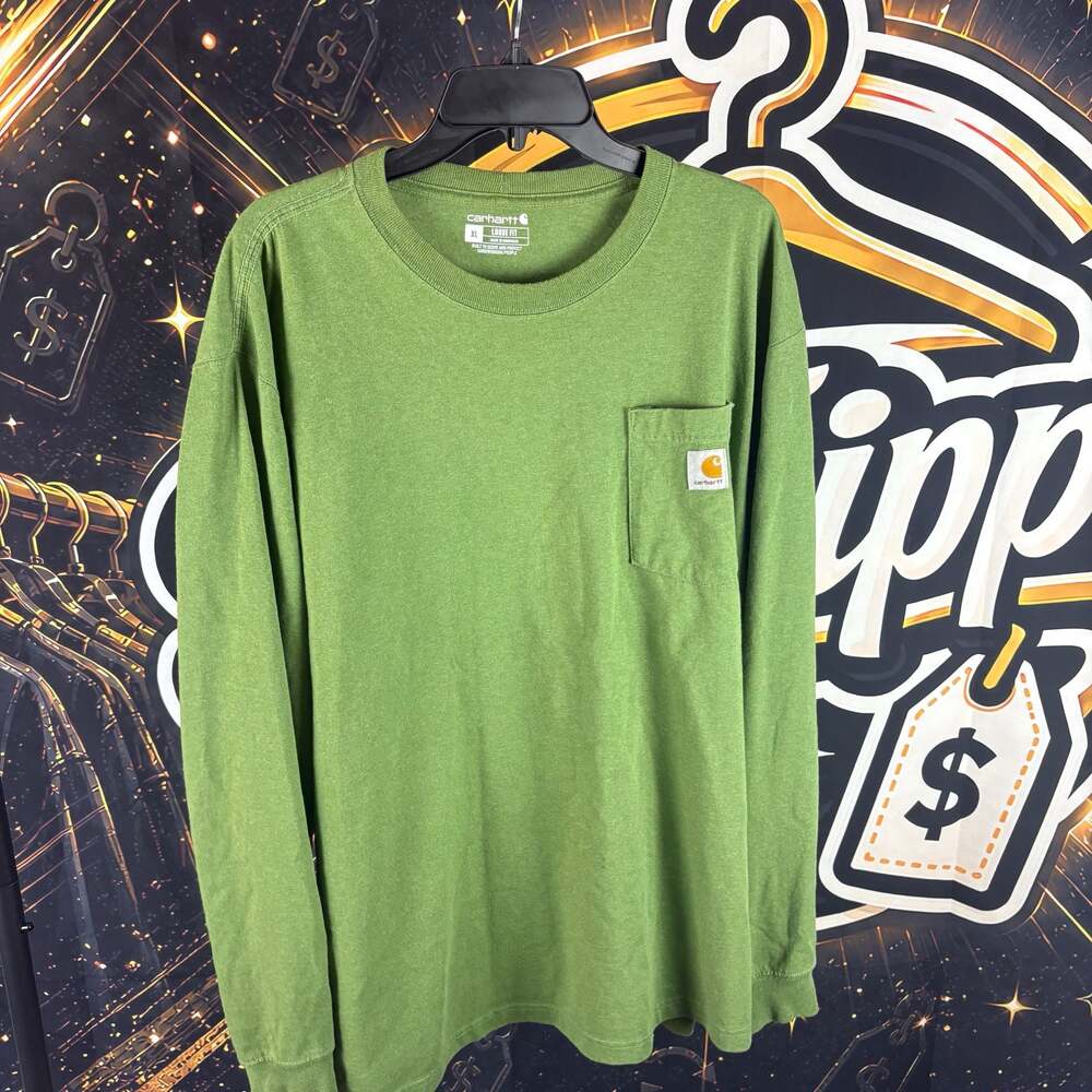 Carhartt Men's Long Sleeve Pocket T-Shirt, Green, XL, Loose Fit